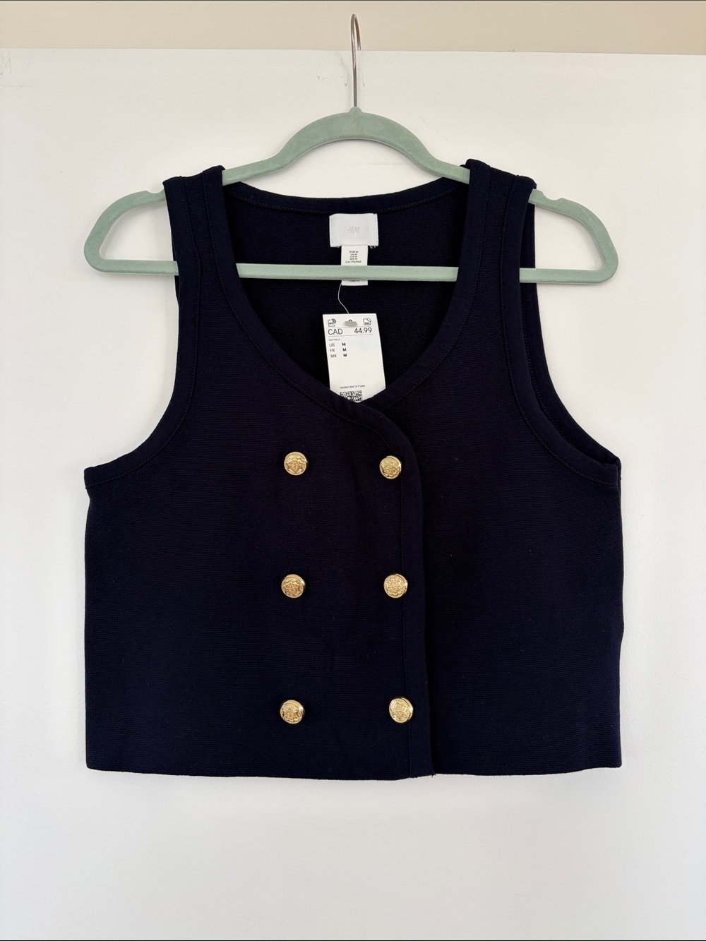 NWT H&M Navy Gold Button Vest โ Size M
